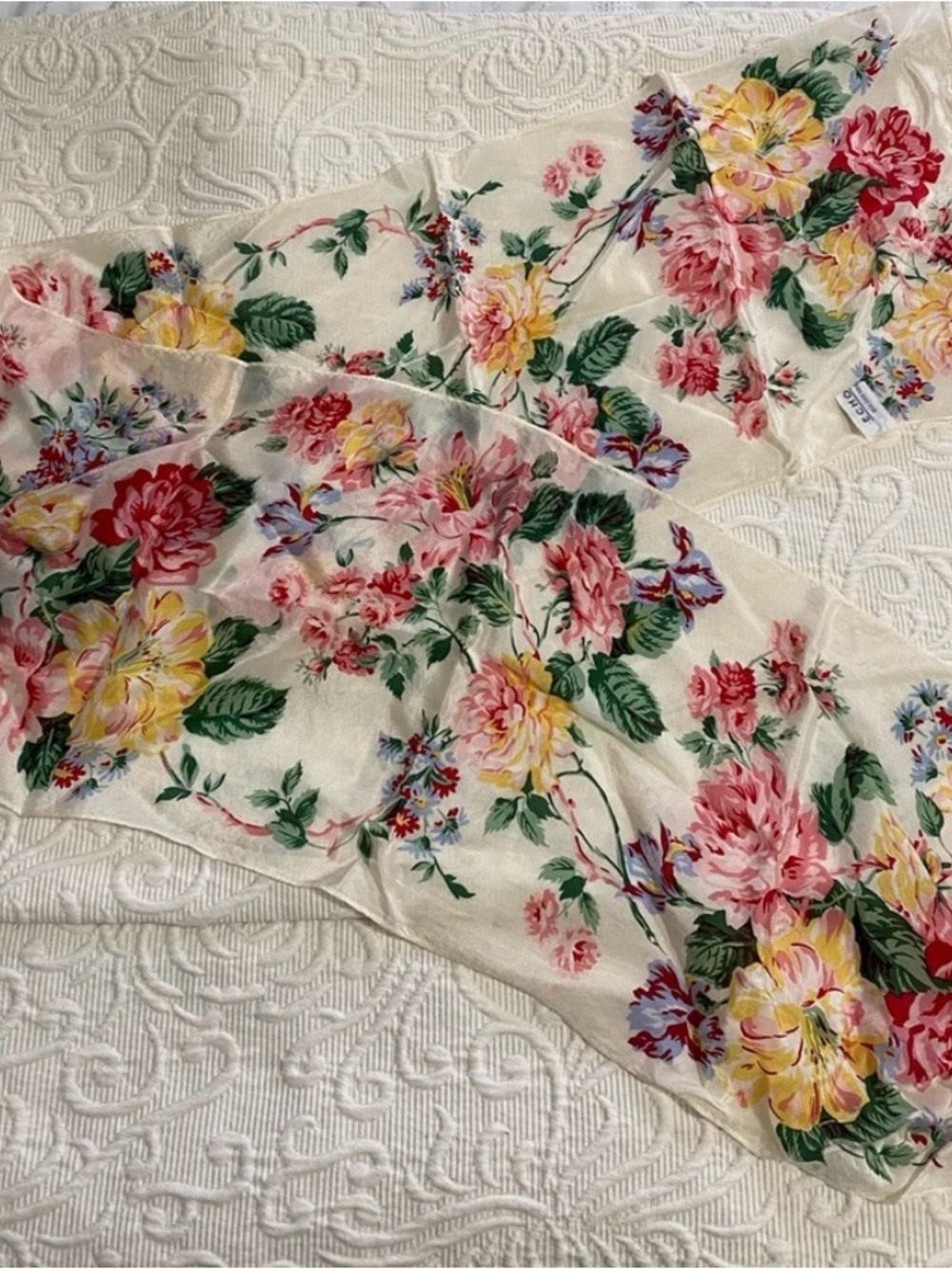 Echo Floral Sheer Scarf in Cream, Pink, Yellow, Green